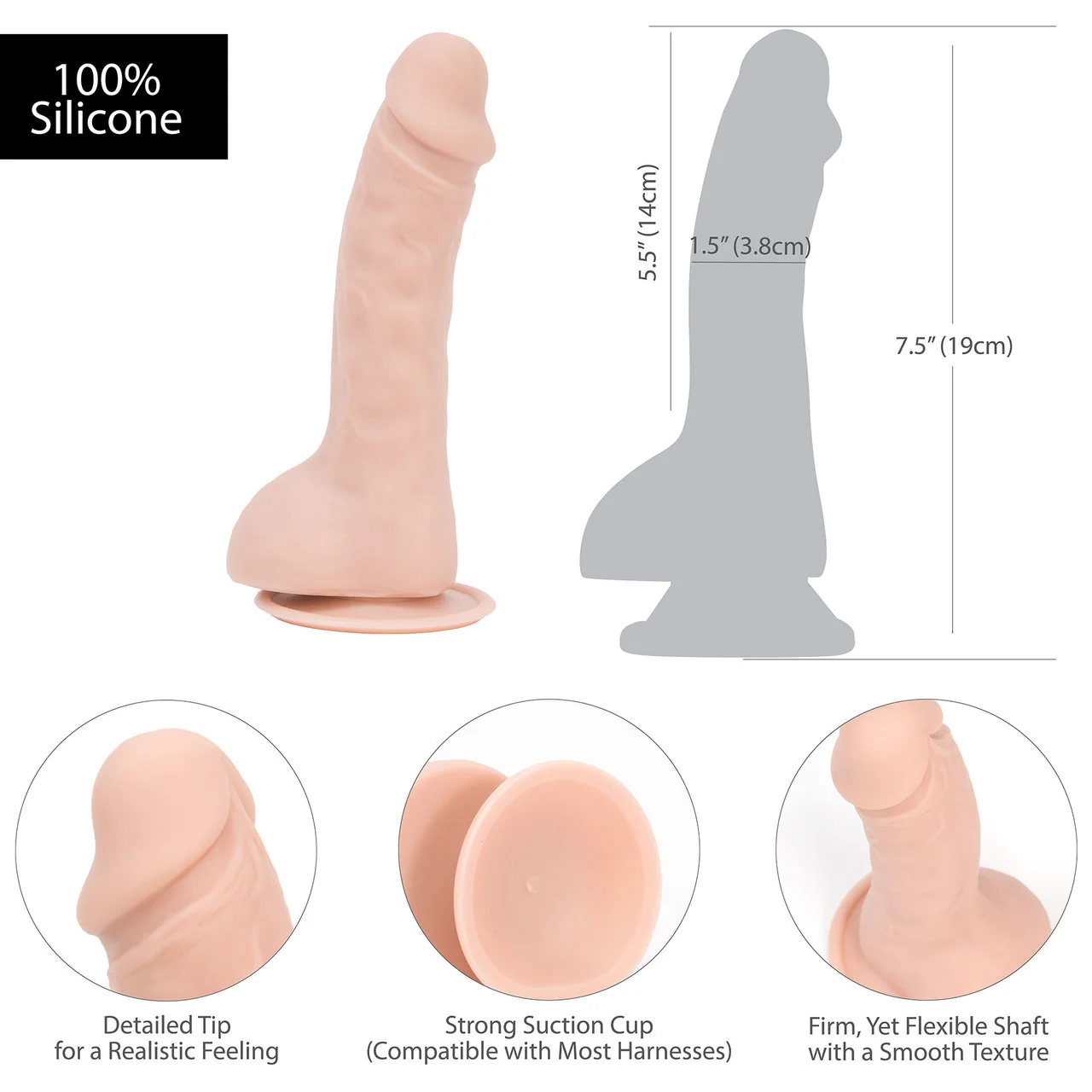Addiction - Brad 7.5" Silicone Suction Cup Dildo With Balls - Vanilla - Image 5