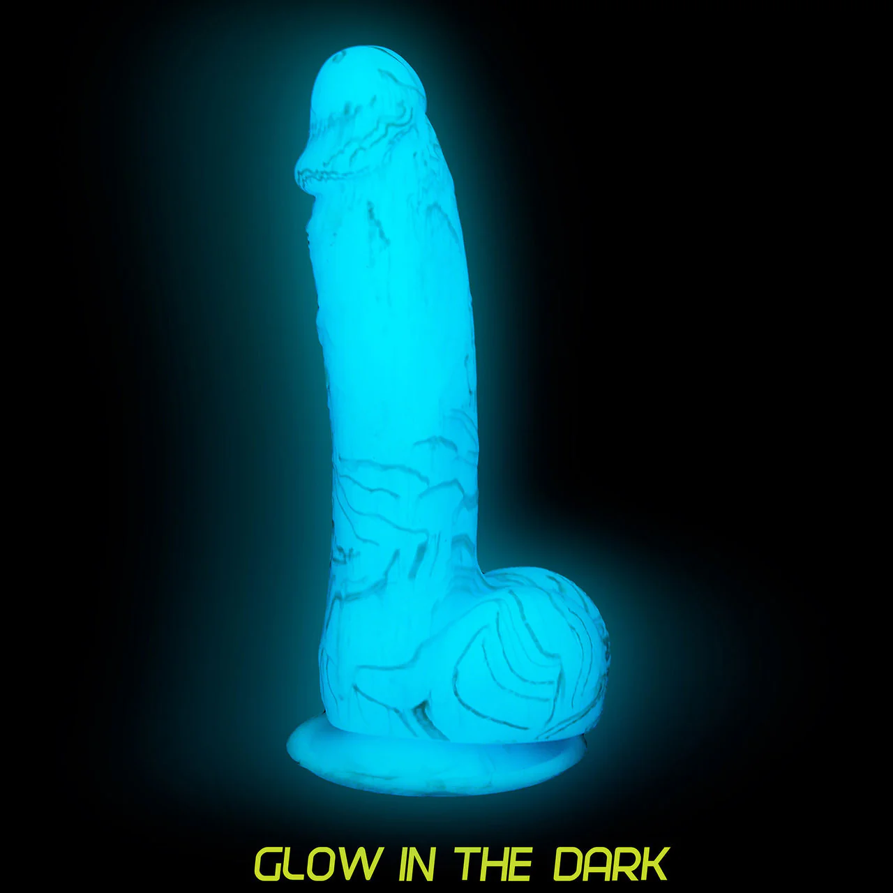 Addiction - Luke 7.5" Glow In The Dark Silicone Suction Cup Dildo With Balls - Blue - Image 5