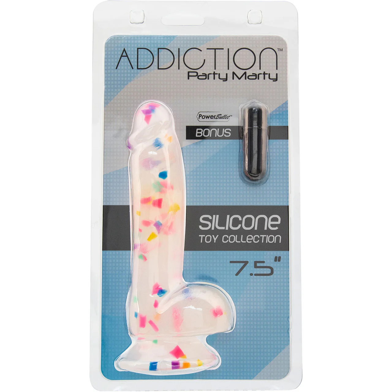 Addiction - Party Marty 7.5" Silicone Suction Cup Dildo With Balls - Frost & Confetti - Image 6