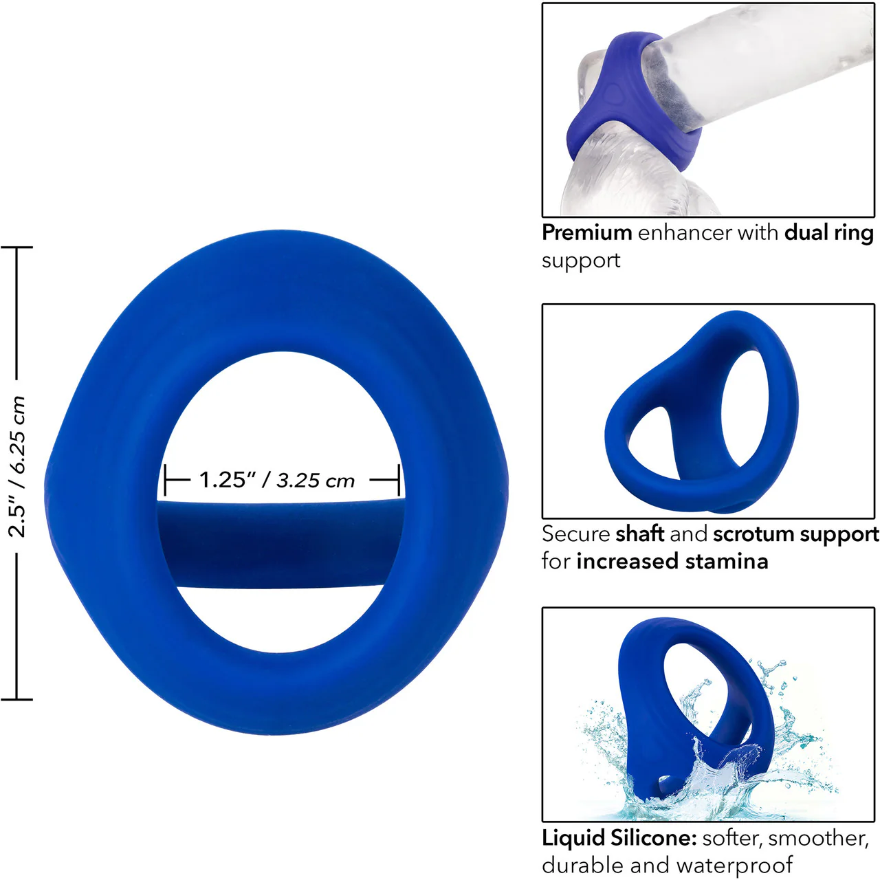 Admiral Cock & Ball Silicone Dual Cock Ring By CalExotics - Blue - Image 12