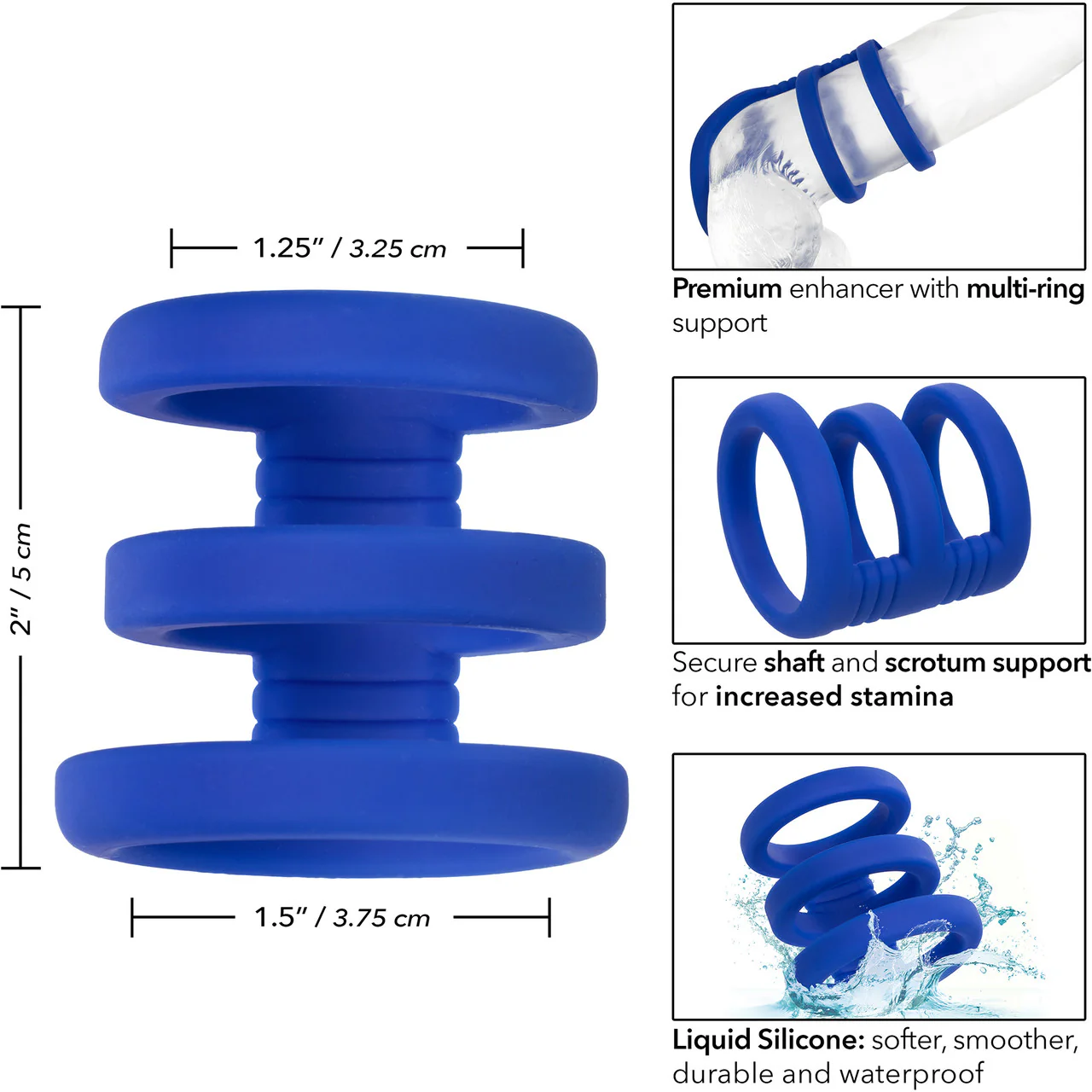 Admiral Triple Silicone Cock Cage & Ring By CalExotics - Blue - Image 10