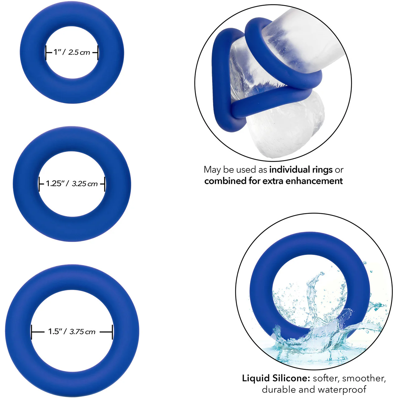 Admiral Universal Silicone 3-Piece Cock Ring Set By CalExotics - Blue - Image 7