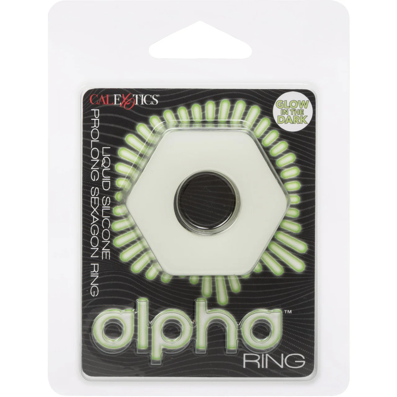 Alpha Glow In The Dark Liquid Silicone Prolong Medium Sexagon Cock Ring By CalExotics - White - Image 7