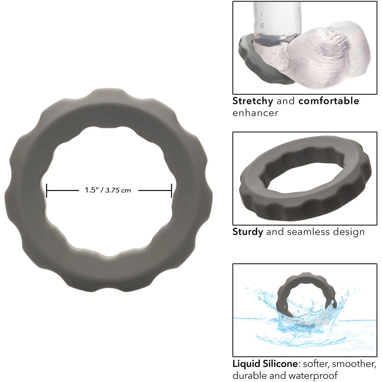 Alpha Liquid Silicone Erect Cock Ring By CalExotics - Grey - Image 6