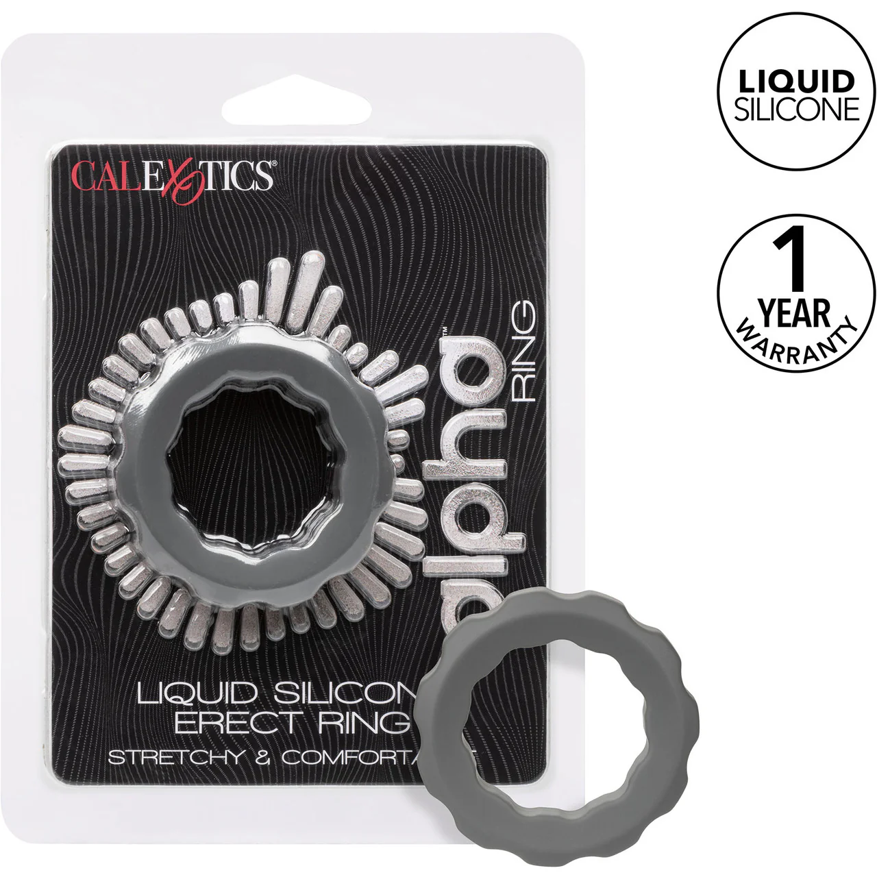 Alpha Liquid Silicone Erect Cock Ring By CalExotics - Grey - Image 7