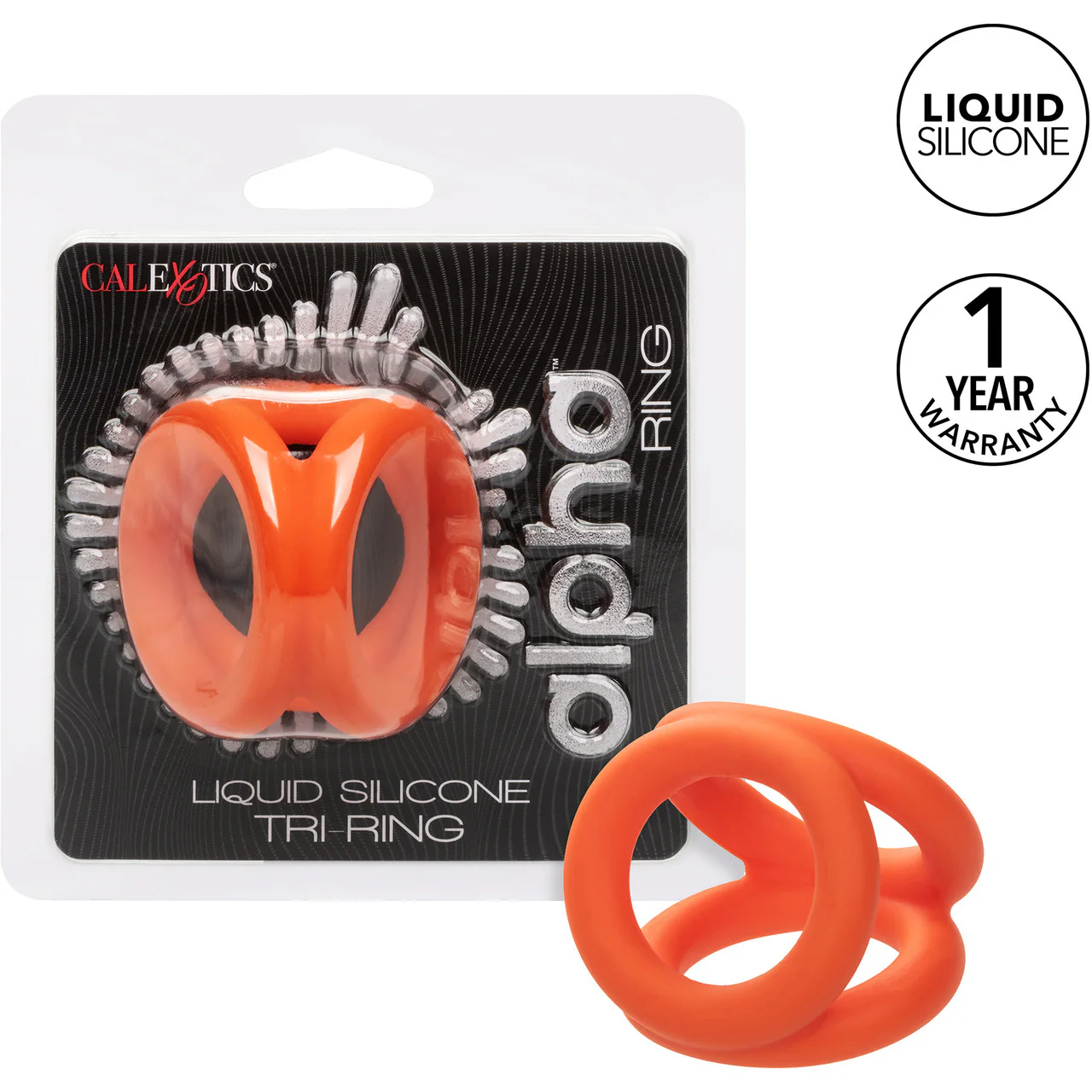 Alpha Liquid Silicone Tri-Ring Cock Ring By CalExotics - Orange - Image 11