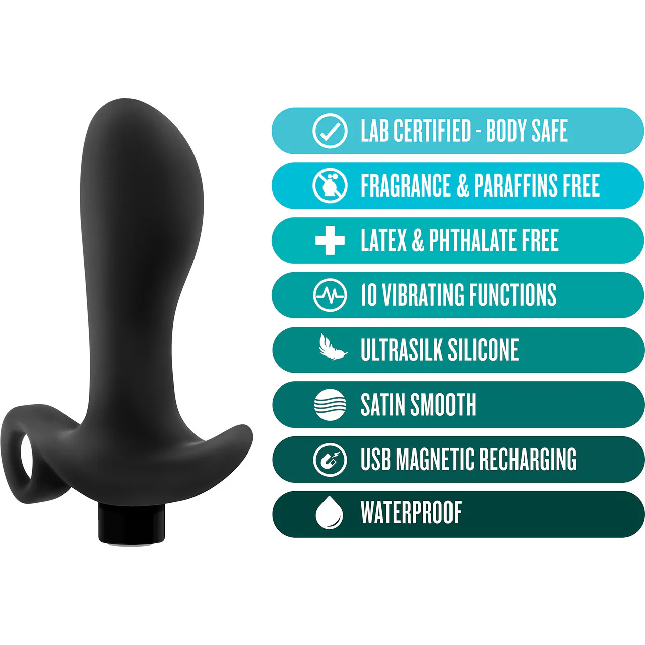 Anal Adventures Platinum Silicone Rechargeable Vibrating Prostate Massager 1 By Blush - Black - Image 5