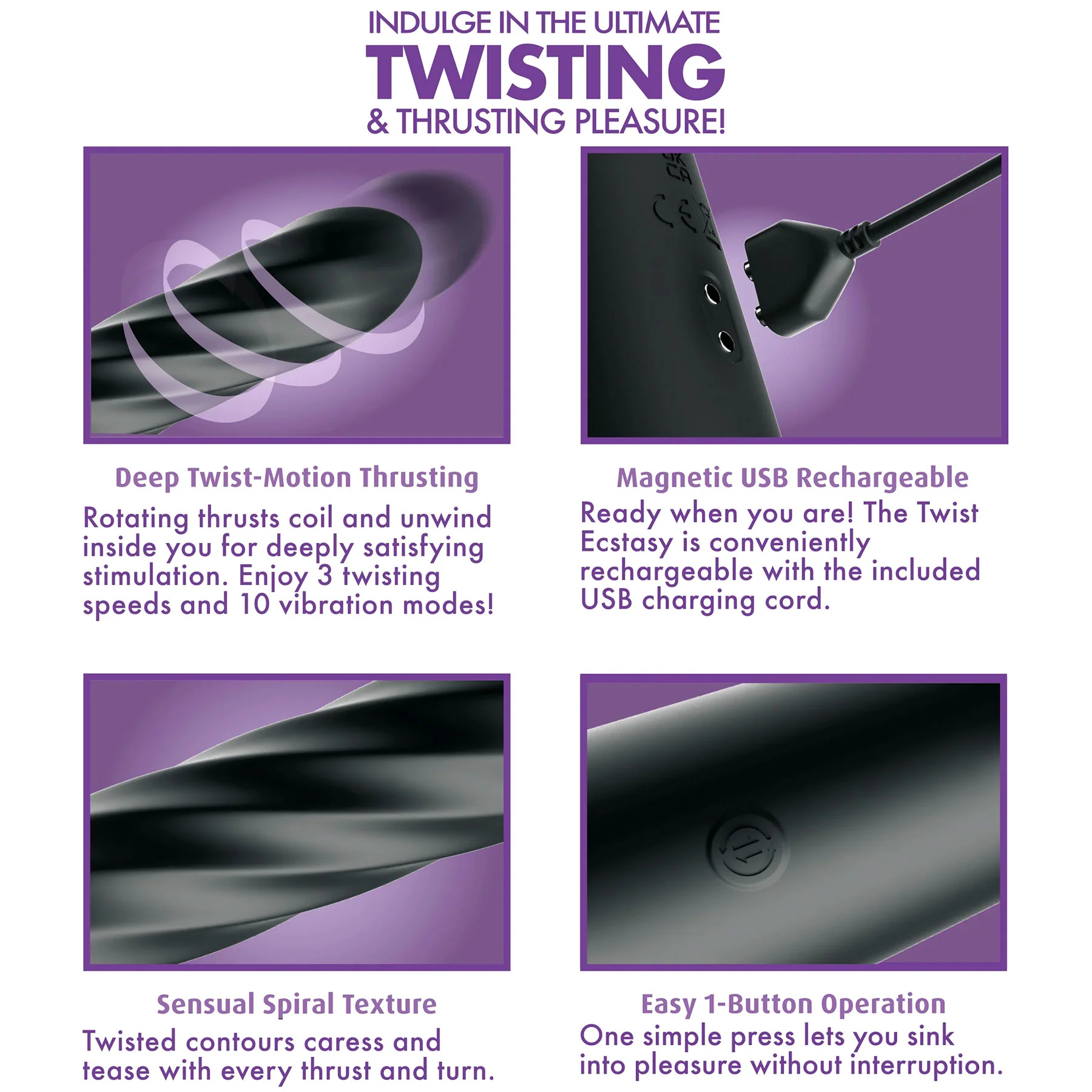 Anal Fantasy Elite Twist Ecstasy Rechargeable Silicone Rotating Dildo - Image 2