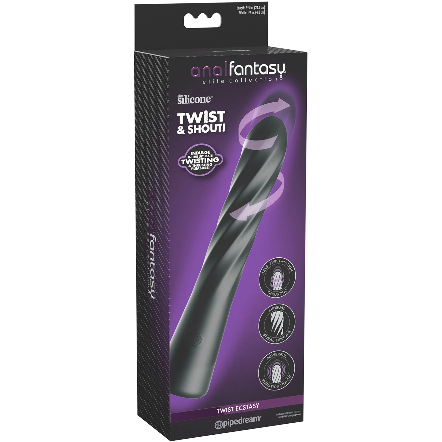 Anal Fantasy Elite Twist Ecstasy Rechargeable Silicone Rotating Dildo - Image 5