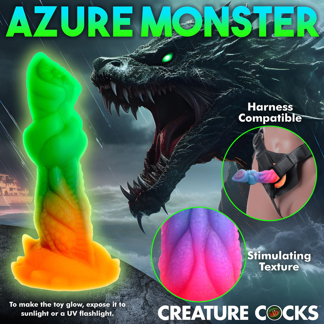 Aqua-Cock 7.5" Silicone Glow In The Dark Suction Cup Dildo By Creature Cocks - Image 14