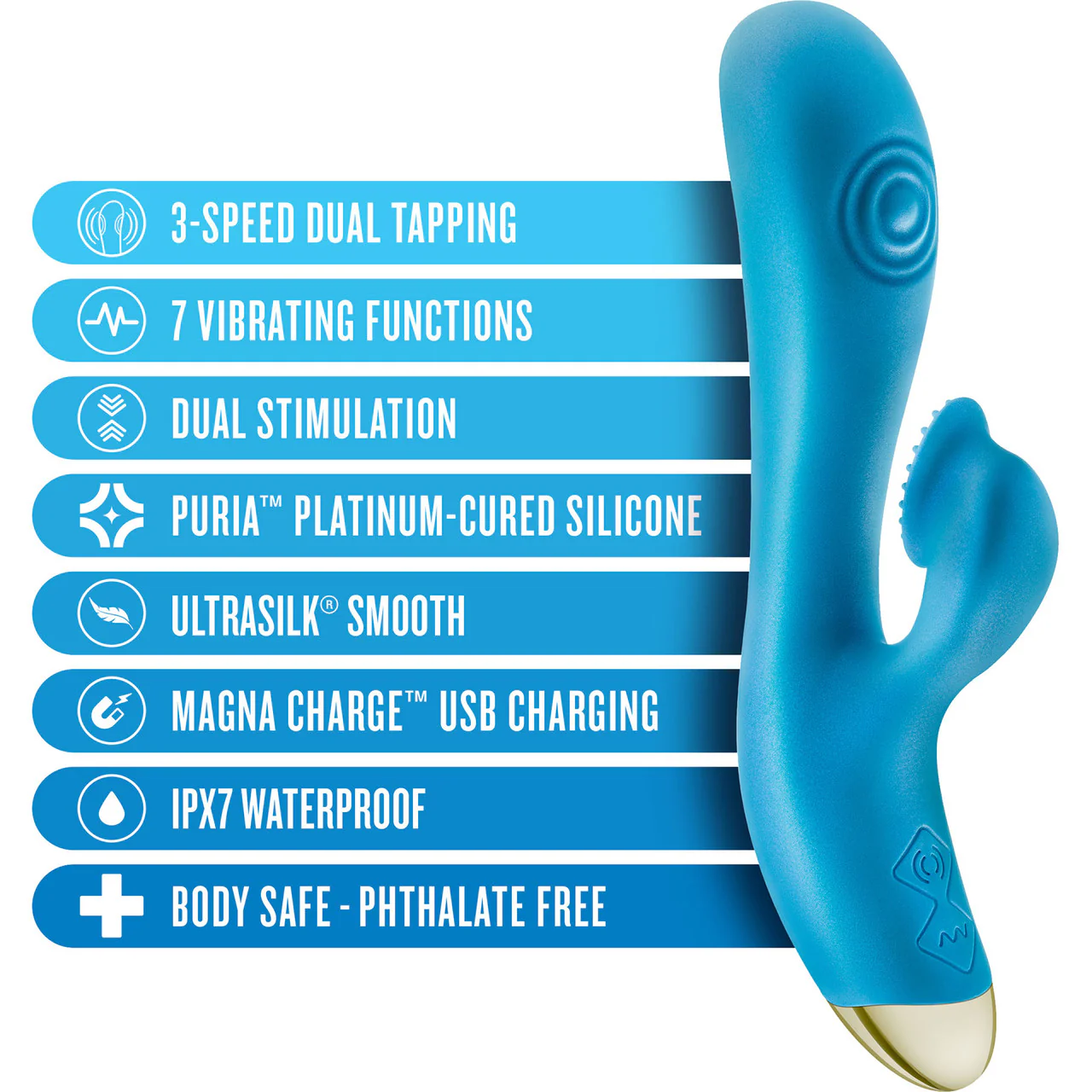 Aria Arousing AF Silicone Waterproof Dual Stimulation Vibrator By Blush - Blue - Image 6