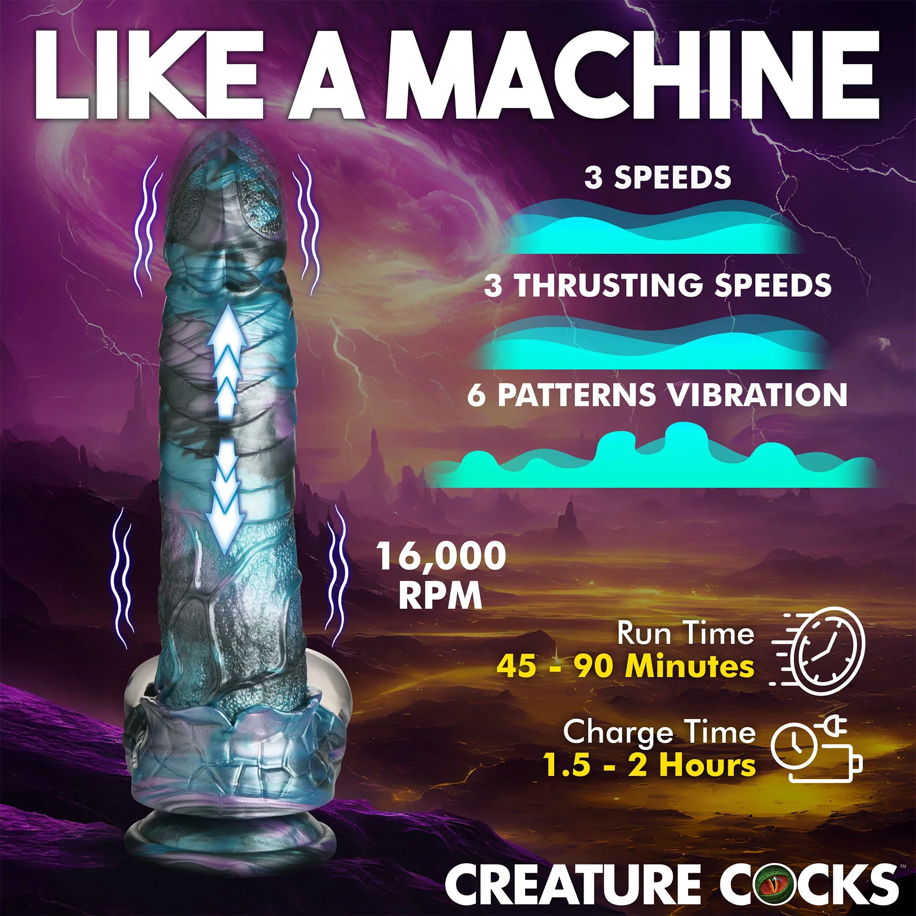 Astro Thrust 8" Thrusting & Vibrating Silicone Suction Cup Dildo With Remote By Creature Cocks - Image 4
