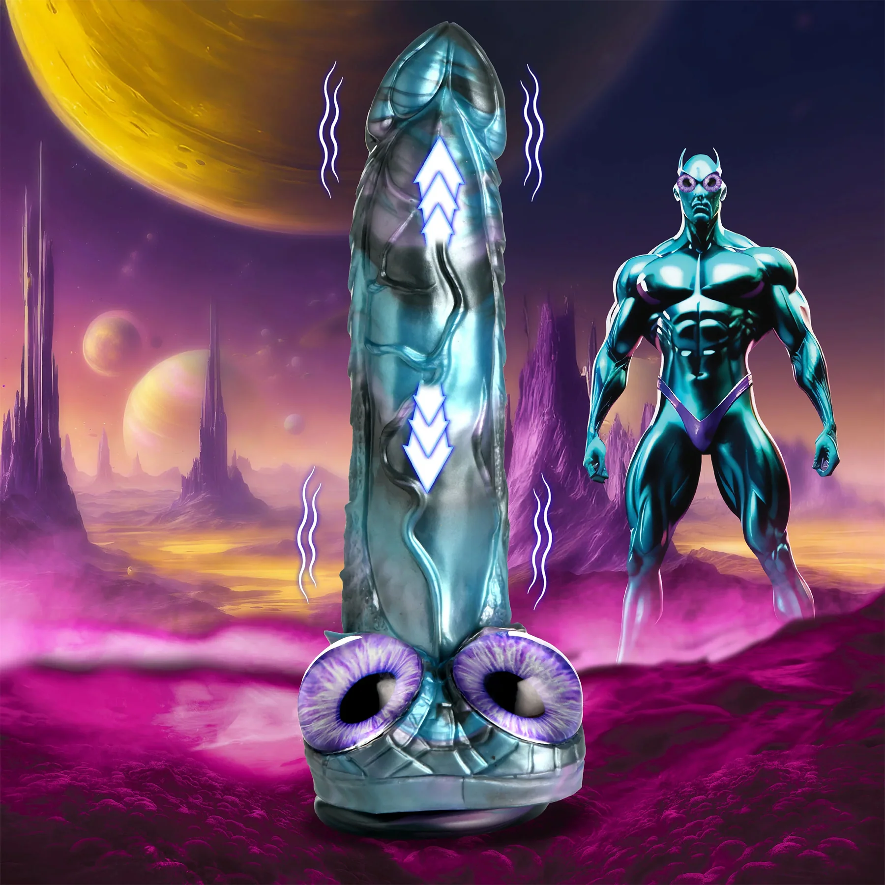 Astro Thrust 8" Thrusting & Vibrating Silicone Suction Cup Dildo With Remote By Creature Cocks - Image 8