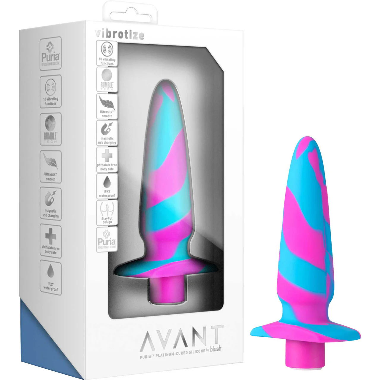 Avant Vibrotize Rechargeable Waterproof Vibrating Silicone Butt Plug By Blush - Fuchsia - Image 11