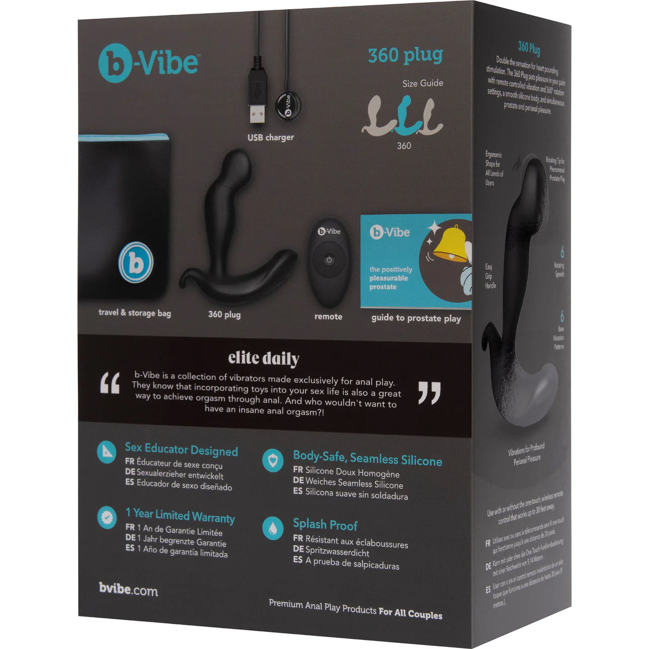 b-Vibe 360 Plug Rechargeable Silicone Rotating & Vibrating Prostate Massager With Remote - Image 10