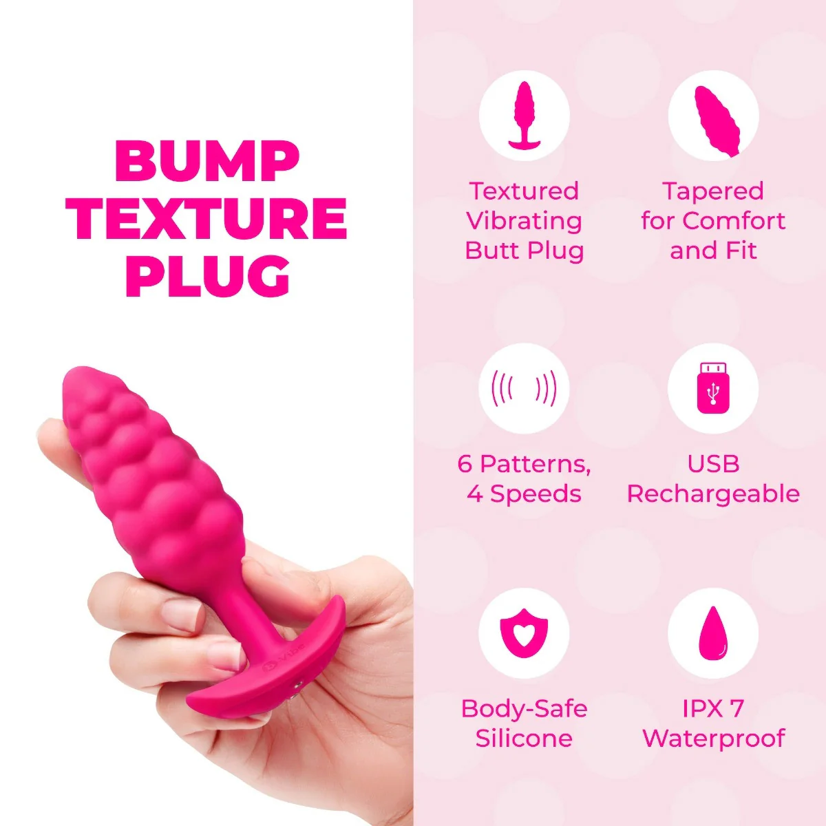 b-Vibe Bump Texture Small Silicone Vibrating Butt Plug - Image 2