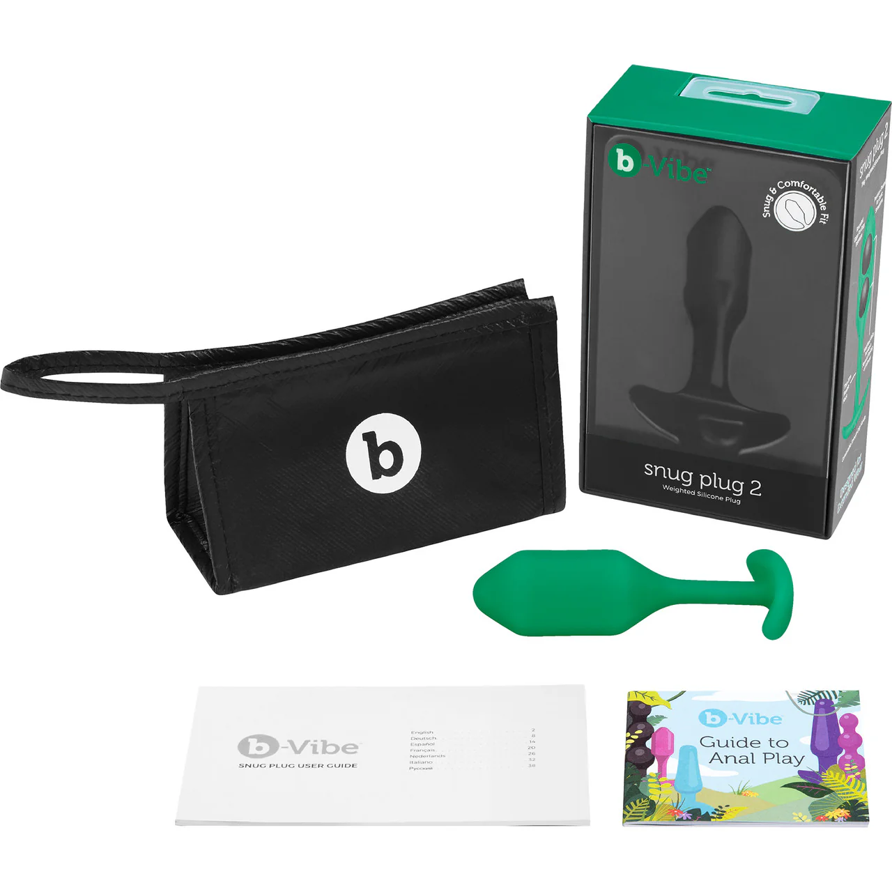 b-Vibe Snug Plug 2 Medium Silicone Weighted Butt Plug - Green - Image 5