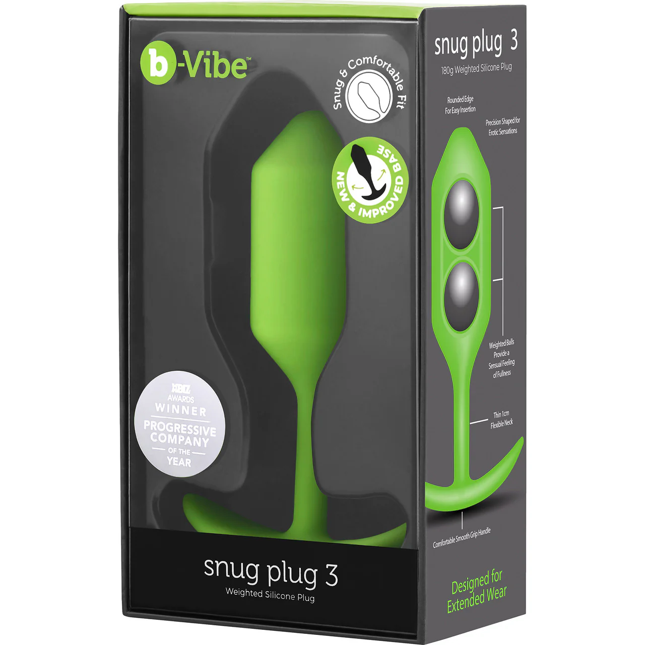 b-Vibe Snug Plug 3 Large Silicone Weighted Butt Plug - Lime - Image 6