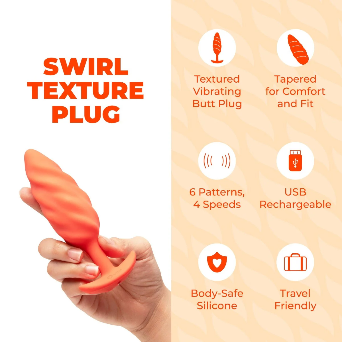 b-Vibe Swirl Texture Medium Silicone Vibrating Butt Plug - Image 2