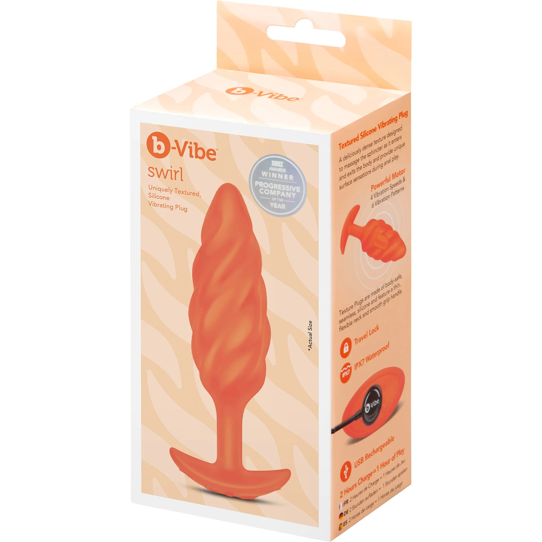 b-Vibe Swirl Texture Medium Silicone Vibrating Butt Plug - Image 9