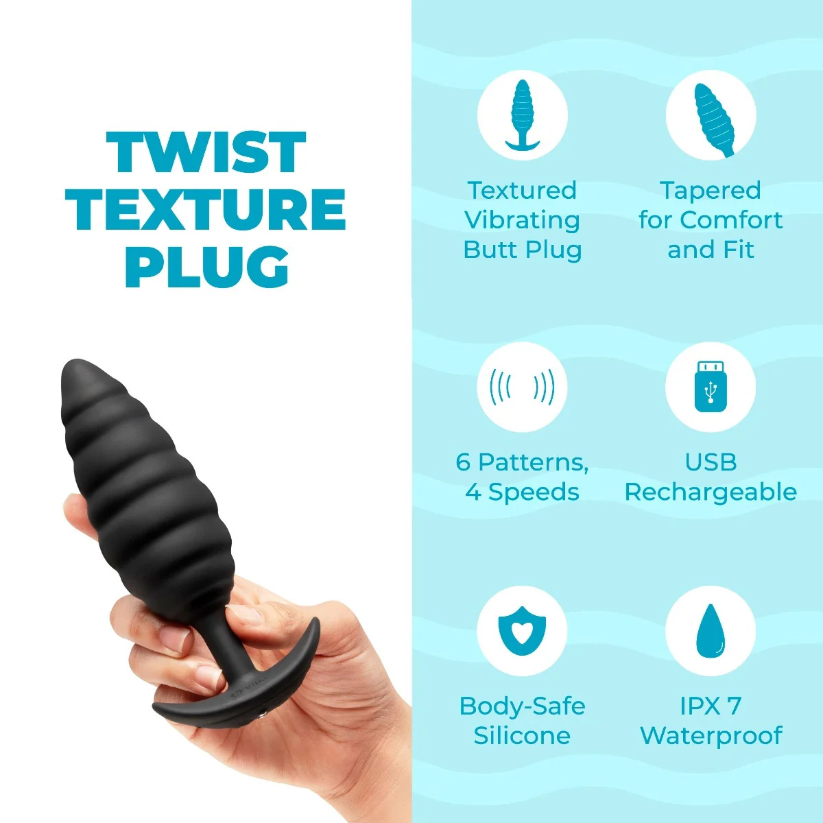 b-Vibe Twist Texture Large Silicone Vibrating Butt Plug - Image 2