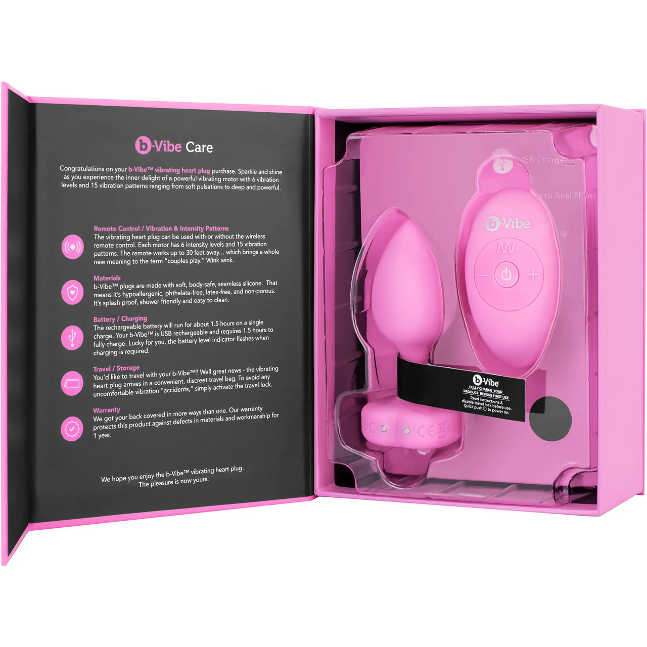 b-Vibe Vibrating Heart Silicone Rechargeable Anal Plug With Remote - Small / Medium - Image 10