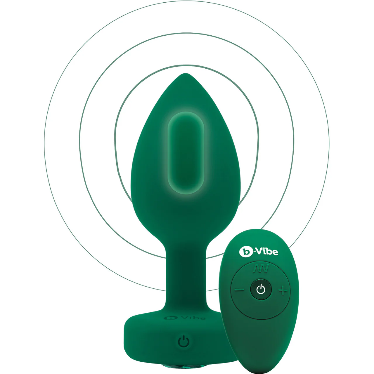 b-Vibe Vibrating Jewel Plug M/L Remote Control Silicone Anal Toy - Emerald Green - Image 5