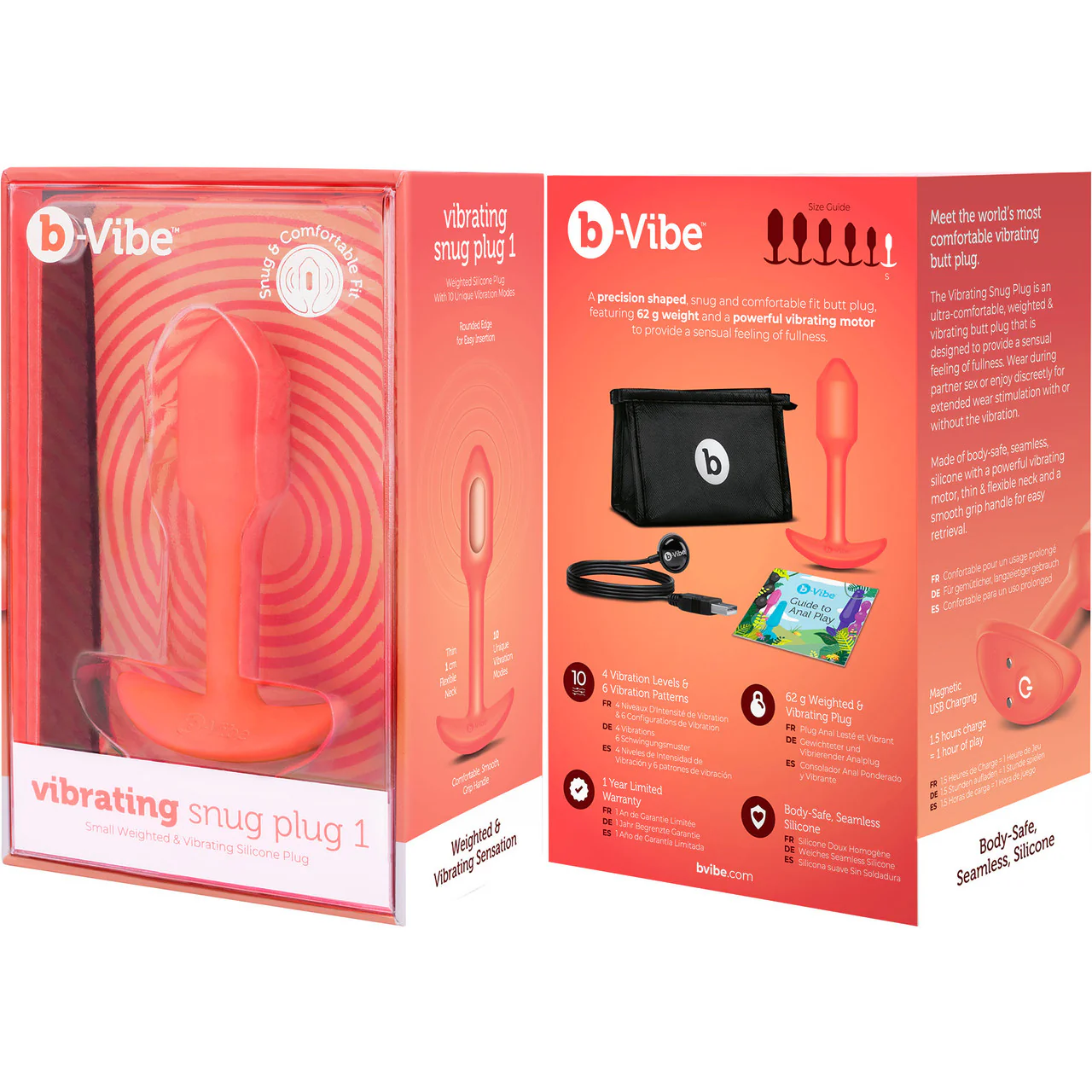 b-Vibe Vibrating Snug Plug 1 Rechargeable Silicone Anal Plug - Orange - Image 7