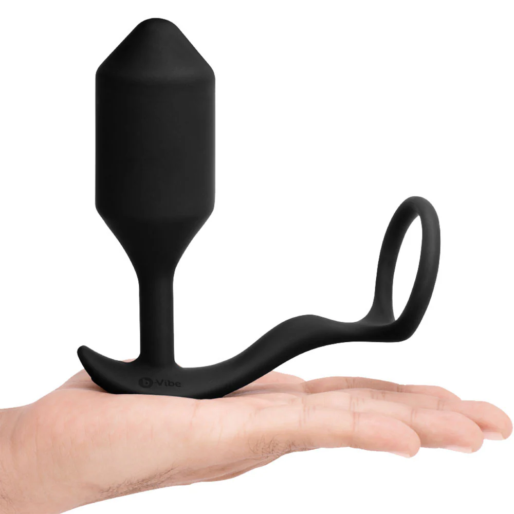 b-Vibe Vibrating Snug & Tug Weighted Silicone Plug & Penis-Ring - X-Large - Image 2
