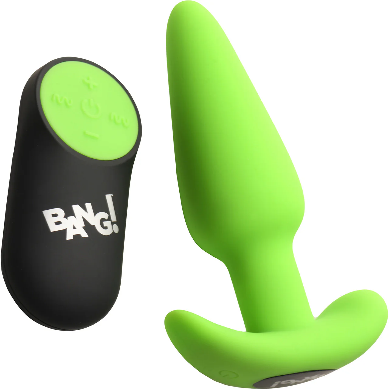 BANG! 21X Rechargeable Waterproof Vibrating Glow In The Dark Silicone Butt Plug With Remote - Green - Image 2