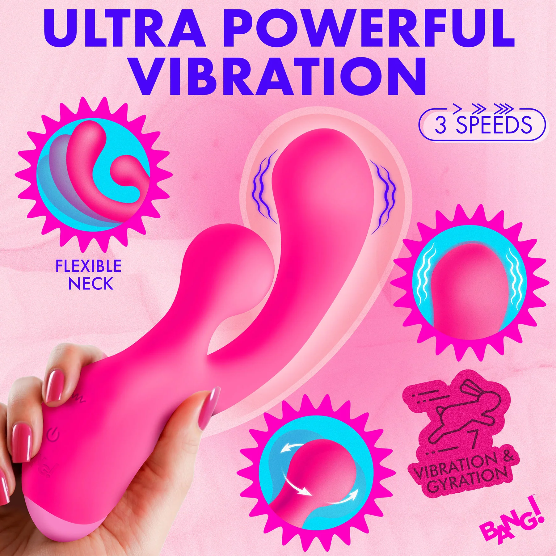 BANG! Gyro Rabbit Rechargeable Silicone Dual Stimulation Vibrator - Image 4