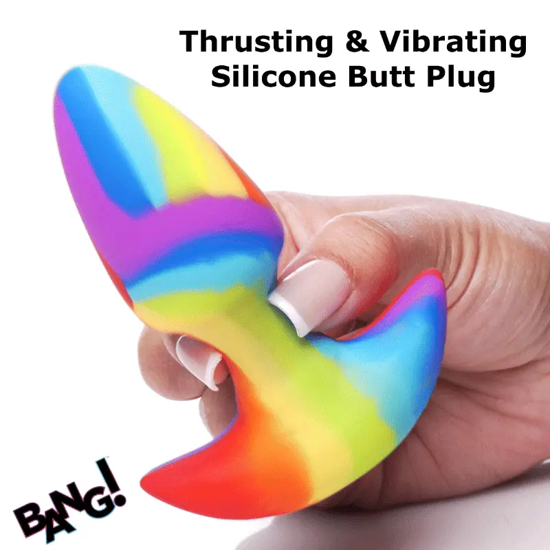 BANG! Rainbow Thrusting & Vibrating Silicone Butt Plug With Remote - Image 2