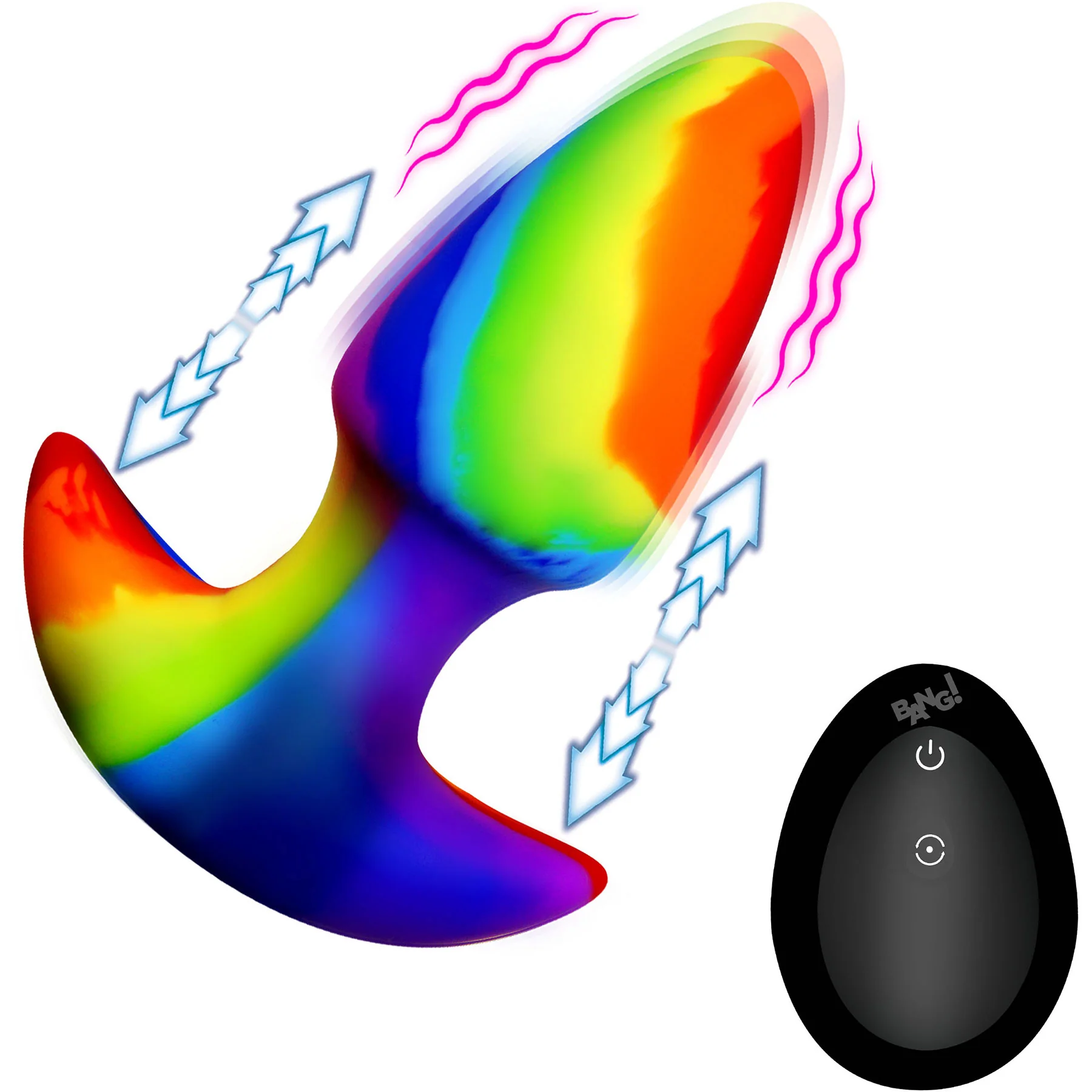 BANG! Rainbow Thrusting & Vibrating Silicone Butt Plug With Remote - Image 3