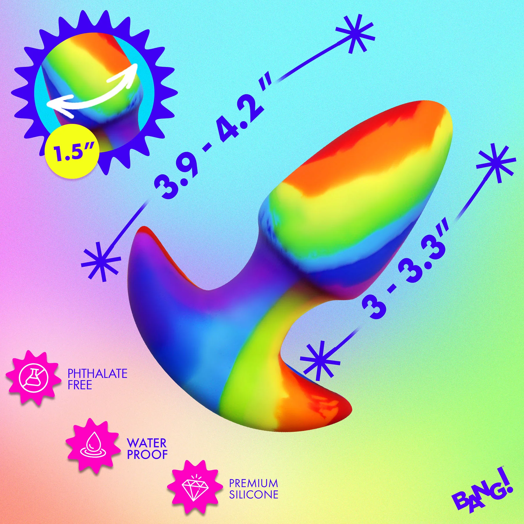 BANG! Rainbow Thrusting & Vibrating Silicone Butt Plug With Remote - Image 6
