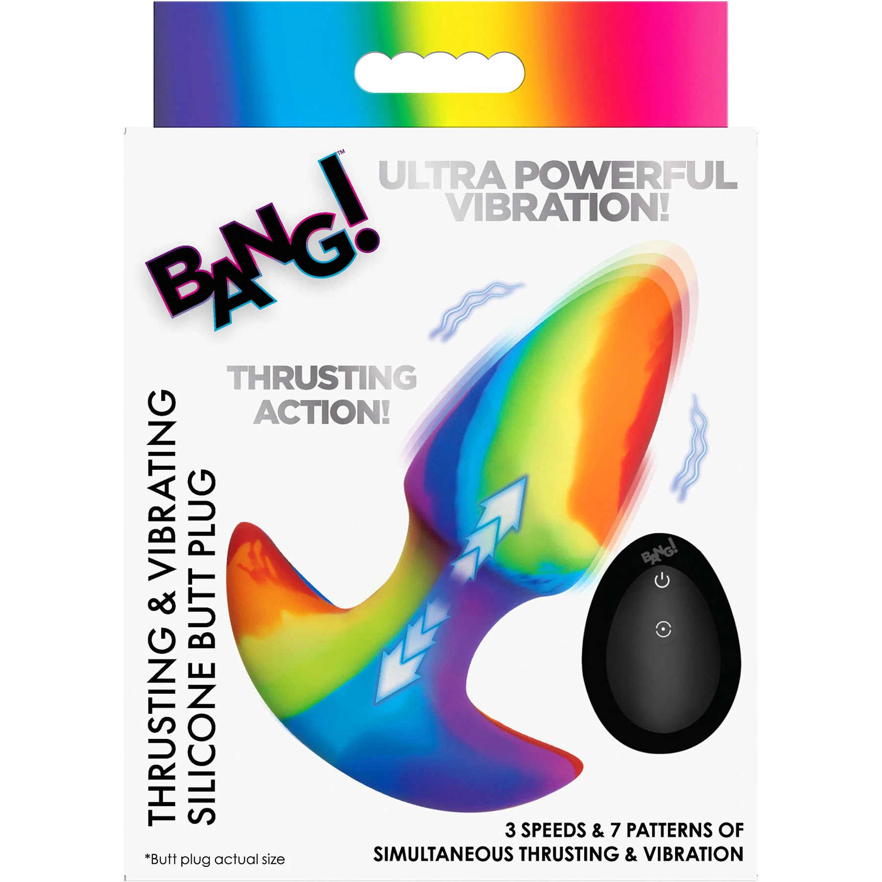 BANG! Rainbow Thrusting & Vibrating Silicone Butt Plug With Remote - Image 7