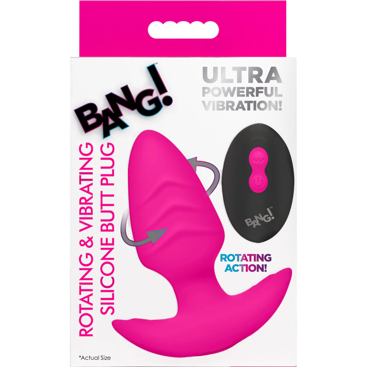 BANG! Rechargeable Rotating & Vibrating Silicone Butt Plug With Remote - Pink - Image 18
