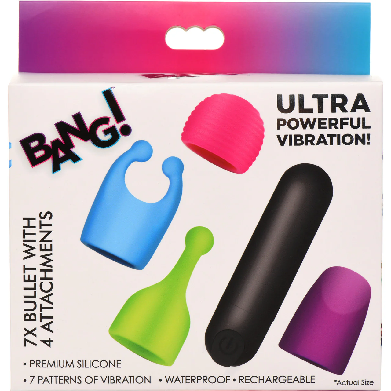 BANG! Rechargeable Waterproof Bullet Vibrator With 4 Silicone Attachments - Image 9