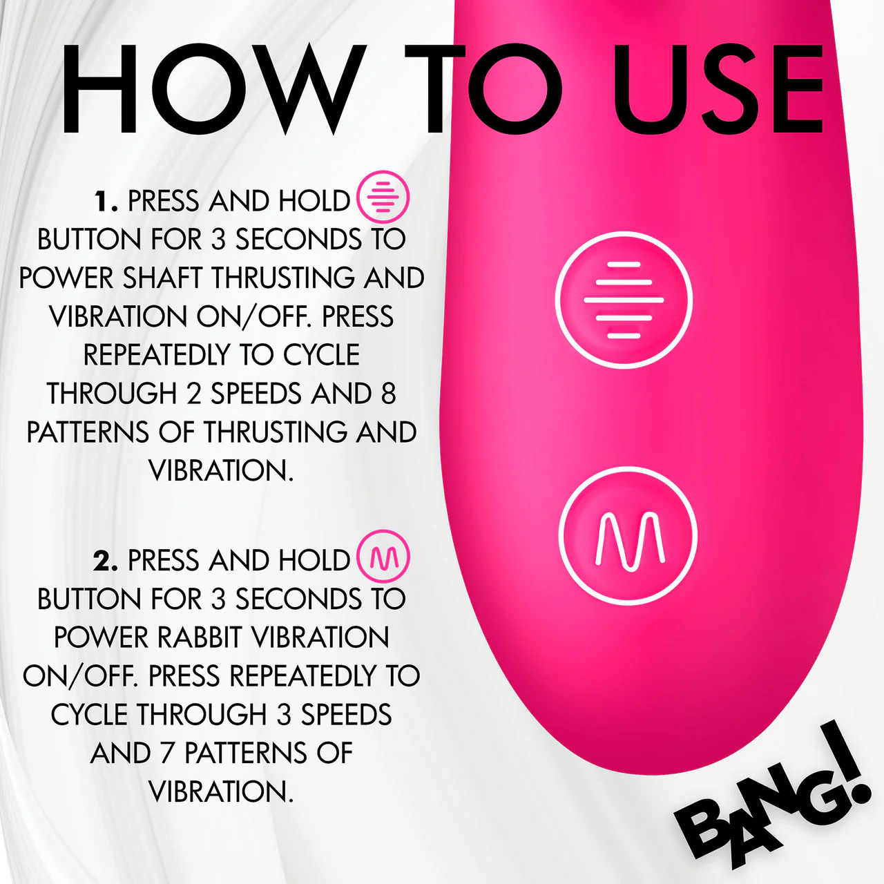 BANG! Thrusting & Vibrating Rabbit Rechargeable Silicone Dual Stimulation Vibrator - Pink - Image 14