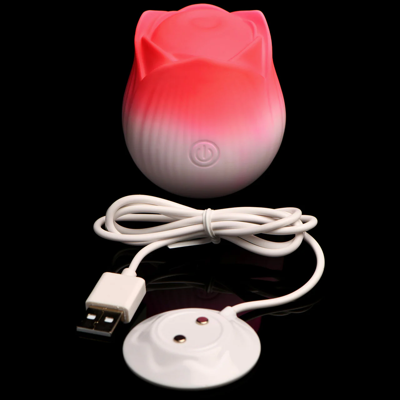 Bloomgasm Pulsing Petals Throbbing Rose Stimulator Rechargeable Clitoral Vibrator - Red & White - Image 6