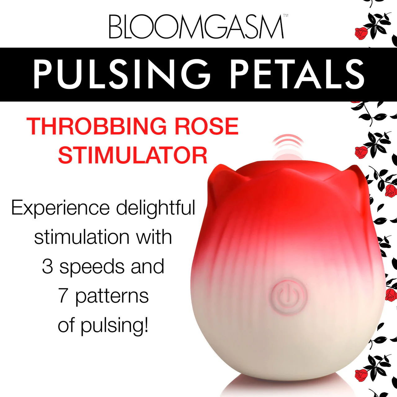 Bloomgasm Pulsing Petals Throbbing Rose Stimulator Rechargeable Clitoral Vibrator - Red & White - Image 8