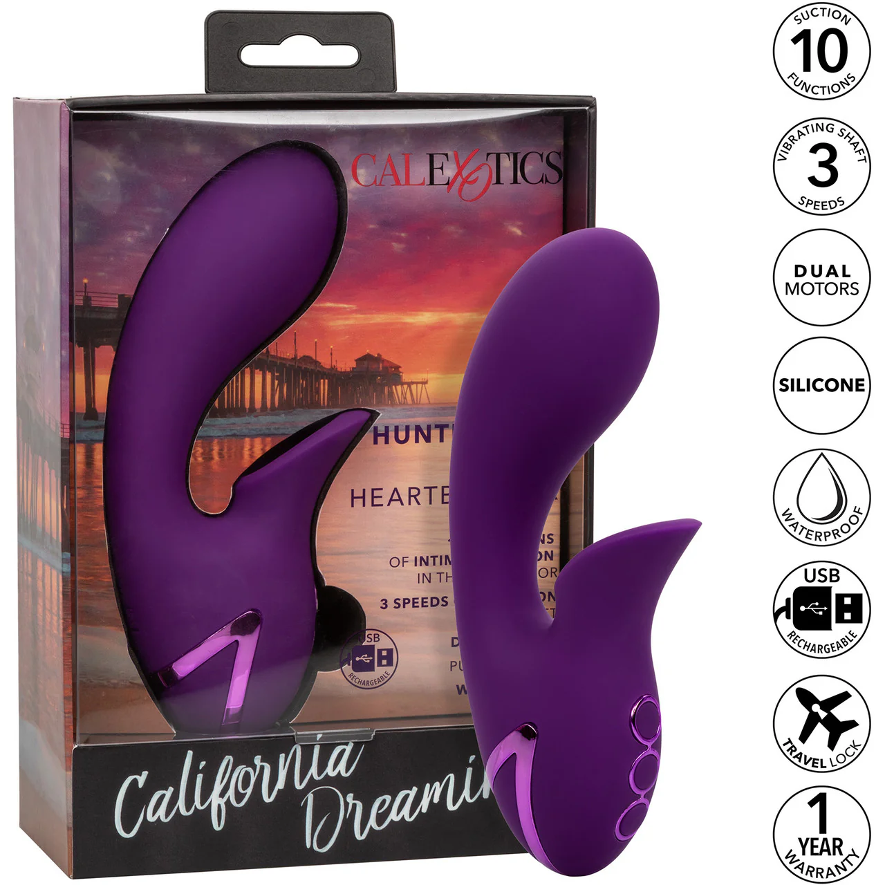 California Dreaming Huntington Beach Heartbreaker Rabbit Style Silicone Rechargeable Vibrator by CalExotics - Image 11
