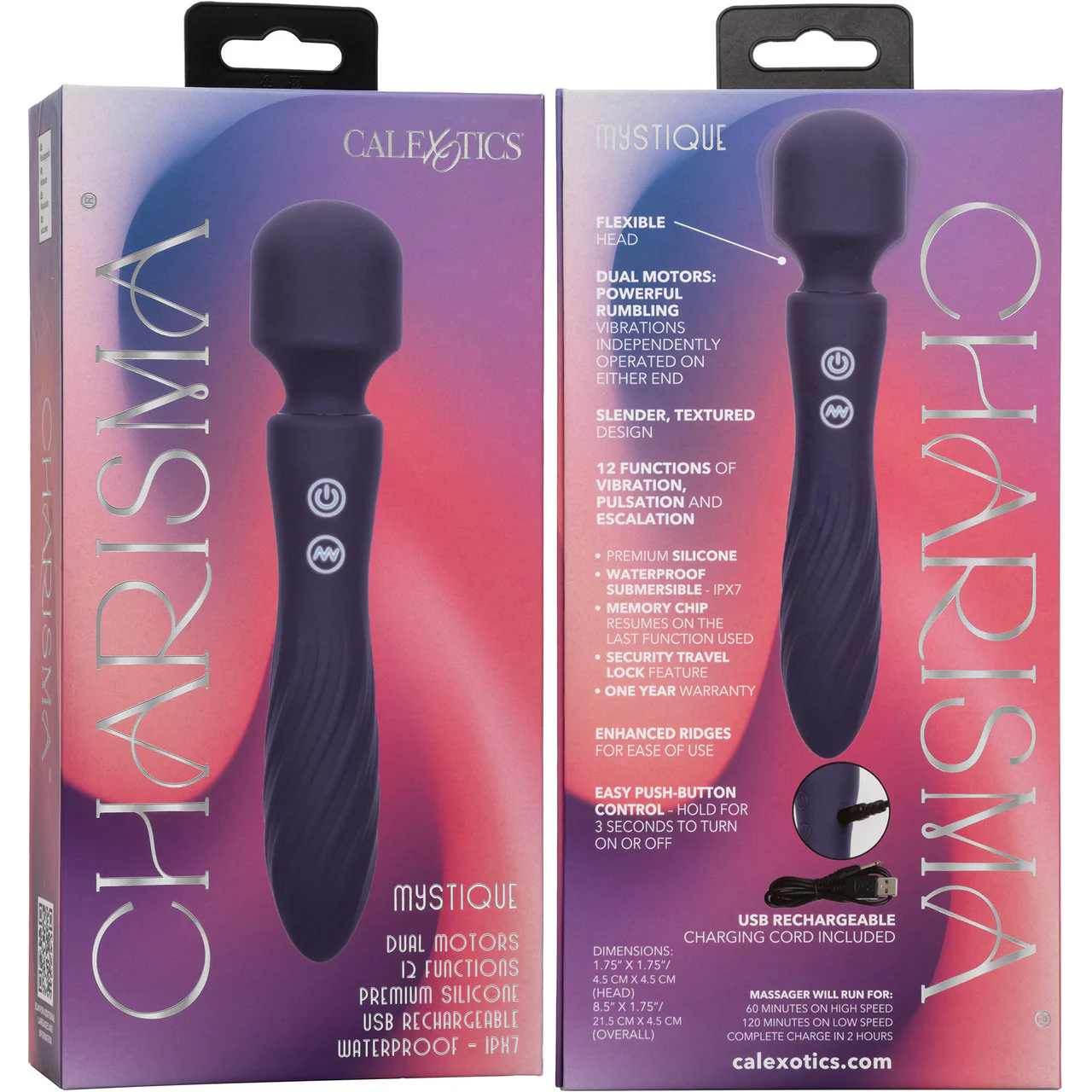 Charisma Mystique Rechargeable Waterproof Silicone Dual Motor Wand Style Vibrator By CalExotics - Image 10