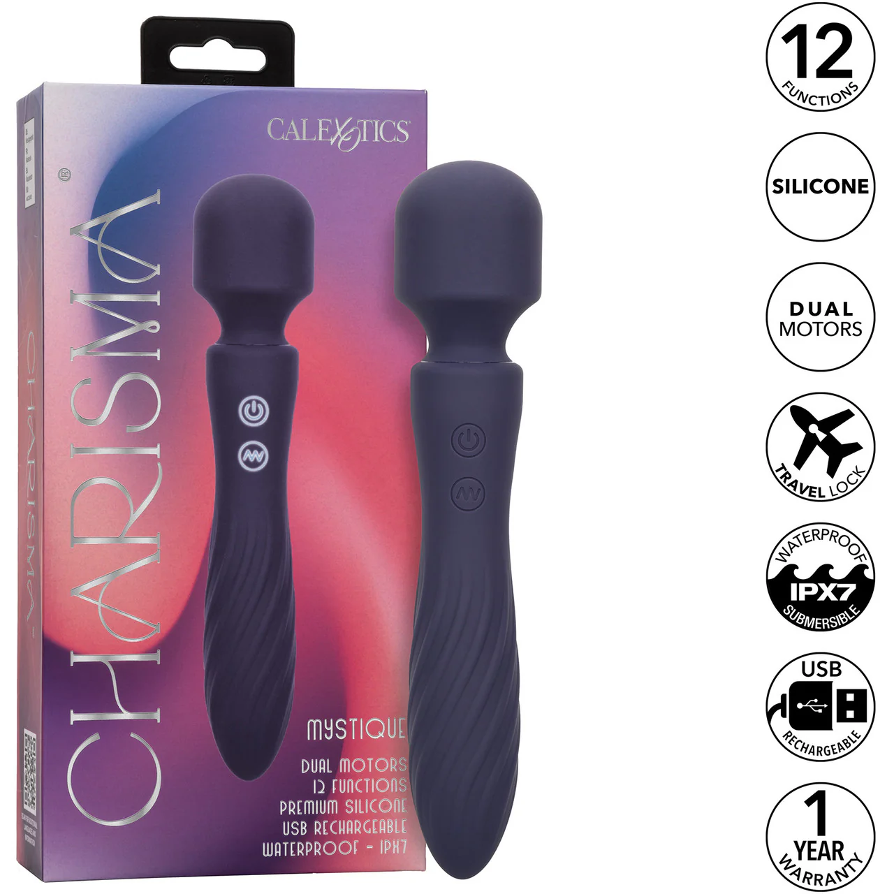 Charisma Mystique Rechargeable Waterproof Silicone Dual Motor Wand Style Vibrator By CalExotics - Image 9