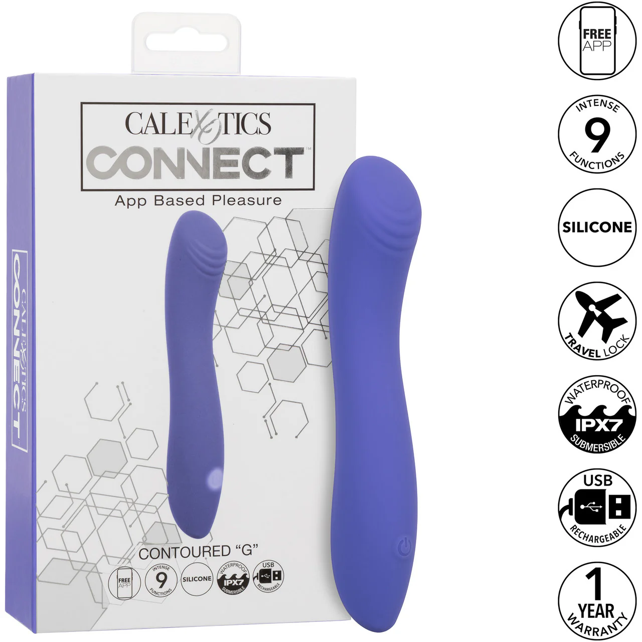 Connect® Contoured "G" Rechargeable Silicone App Enabled G-Spot Vibrator By CalExotics - Image 9