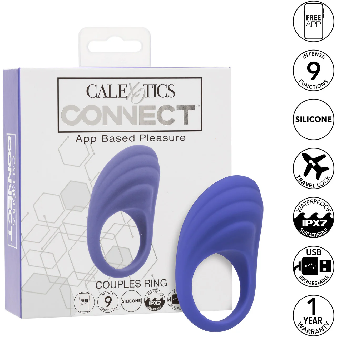 Connect® Couples Ring Rechargeable Waterproof Silicone App Enabled Vibrating Cock Ring By CalExotics - Image 9
