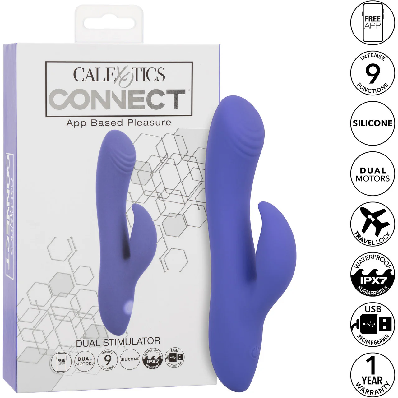 Connect® Dual Stimulator Rechargeable Silicone App Enabled Rabbit Vibrator By CalExotics - Image 9