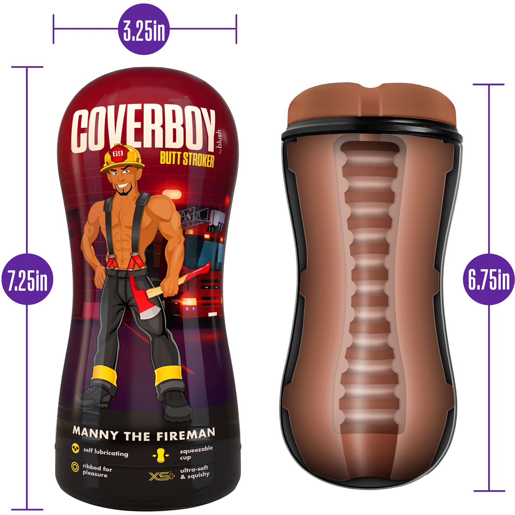 Coverboy Manny The Fireman Self Lubricating Anal Penis Stroker By Blush - Caramel - Image 4