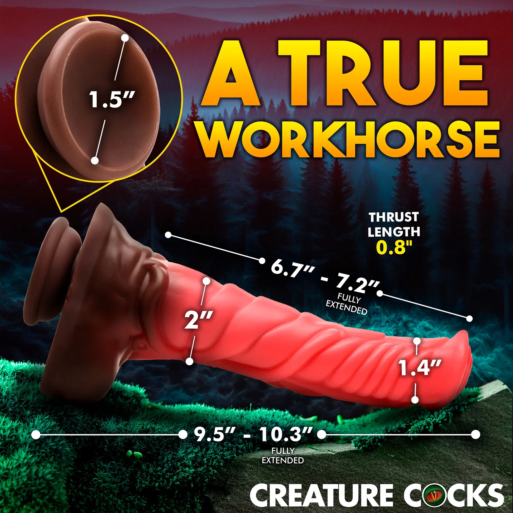 Deluxe Centaur 9.5" Thrusting & Vibrating Silicone Suction Cup Dildo By Creature Cocks - Image 12