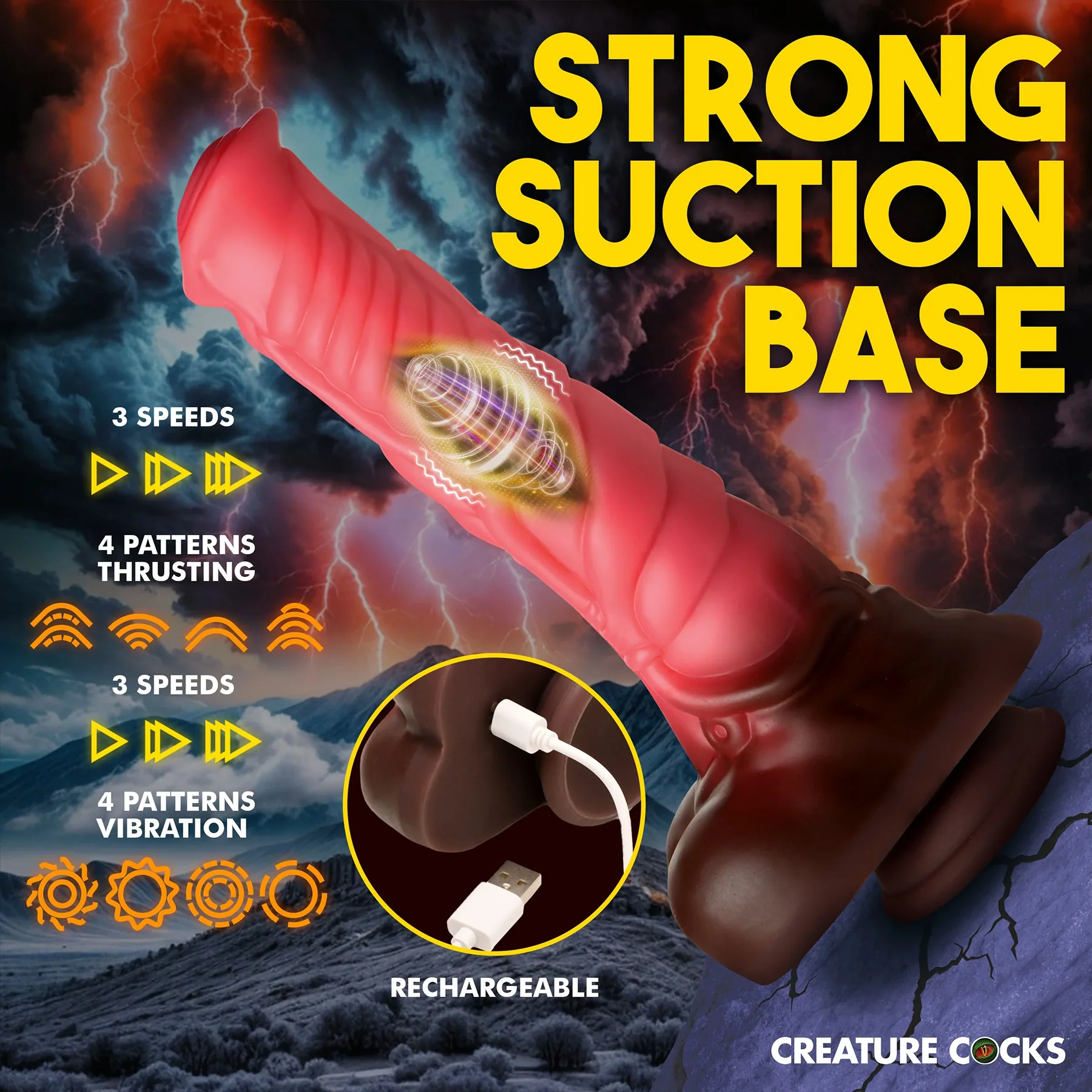 Deluxe Centaur 9.5" Thrusting & Vibrating Silicone Suction Cup Dildo By Creature Cocks - Image 13