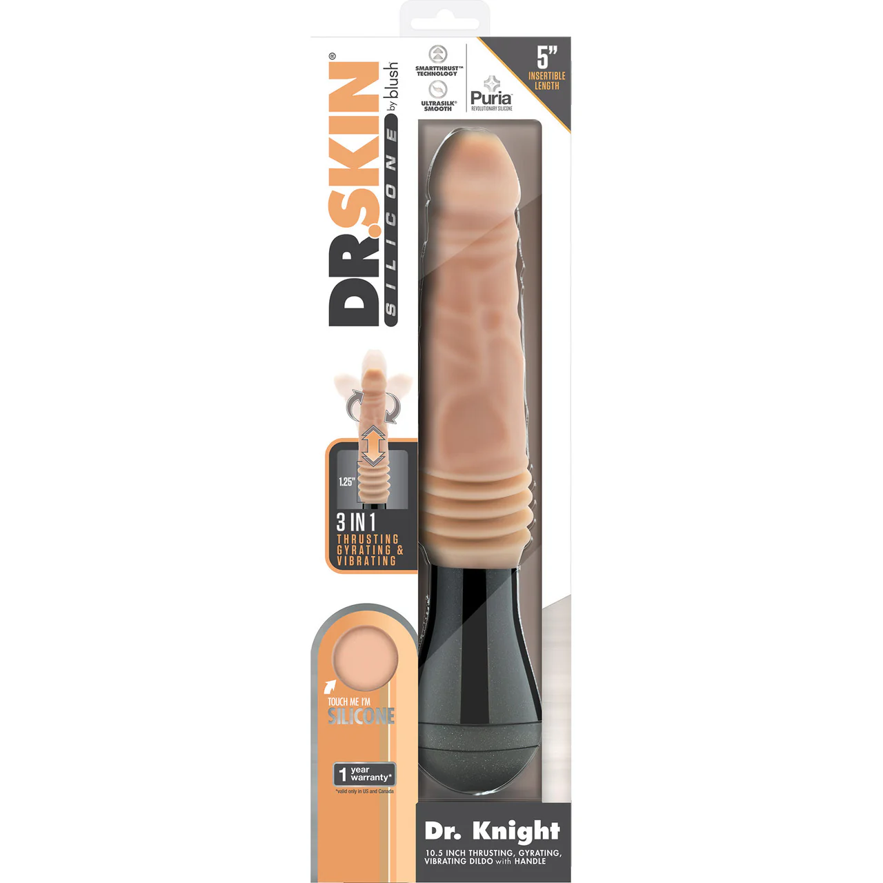 Dr. Skin Dr. Knight 5" Thrusting, Gyrating & Vibrating Silicone Dildo With Handle By Blush - Vanilla - Image 12